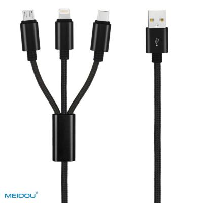 China Strong Durable 3A 1.2M Light Charging 3in1 Universal Mobile Phone Micro Durable Fast ing Type-c Cable Meidou for sale