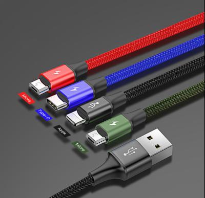 China 3.5A Fast Charging Mobile Cable Type-C 3.5A 1.2M IP Light Universal Mobile Charging Micro 4 in1 Durable Phone Quick Ing Cable Meidou for sale