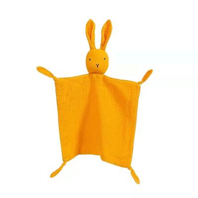 China 100% Anti-Static Cotton Muslin Teething Bunny Toy Soothing Baby Security Blanket Stuffed Tissues Towel for Kids for sale