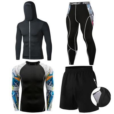 China Breathable Men's Sports Wear Tight Quick Dry Outdoor Fitness Running Suit 4pcs Set Training Suit for sale