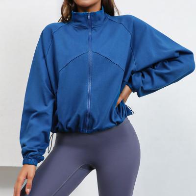 China 2022 Spring New High-Neck Fitness Sports Women Sweater Breathable Drawstring Zipper GYM Long Sleeve Sweater Jacket for sale