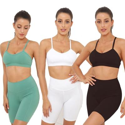 China Seamless Women's Breathable Yoga Teams 2 Piece Nylon High Waisted Shorts With Sports Bra Two Piece Workout Set Gym Clothing Sets for sale