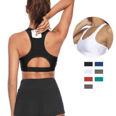 China Breathable Fitness Yoga Bra Beauty Back Insert Phone Sports Sexy Underwear High Elastic Women Bras Invest Seamless Sports Bra Custom for sale