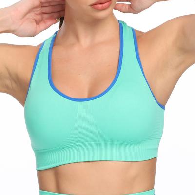 China Breathable Seamless Green Women Sports Bra High Elastic Yoga Invest Sexy U-shaped Sports Fitness Bra Custom for sale