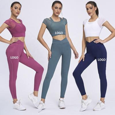 China New Summer Women Breathable Fitness Leggings Sets Custom Active Use Running Outfits Workout Fits Women Sports Yoga Two Piece Set for sale