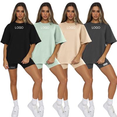 China Fashion Solid Color Summer Embroidery Round Neck Pullover Top Shorts Breathable Short Sleeve Casual Women's Custom T-shirt T-shirt Sets for sale