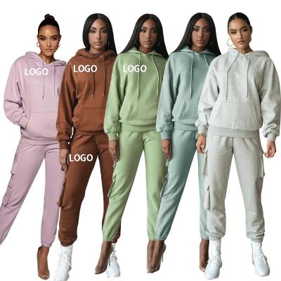 China 2 Piece Logo Sweatshirt Hooded Set Fashion Custom Casual Jogging Hoodie Breathable Tracksuits Set Cardigan Women for sale