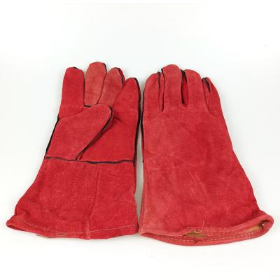 China Breathable High Quality Double Layers Lash Red Safety Cutting Resistant Leather Welding Glove for sale