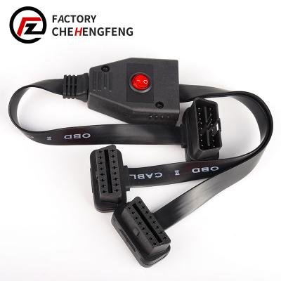 China 90% Car Type T Form 16 Pin Auto Extension Cables OBDII Male To 2 Female Adapter Car Diagnostic Tools With High Quality Switch Interface for sale