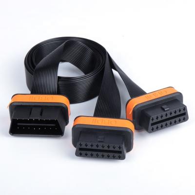 China New Design Durable PVC Car Diagnostic Tools OBD 16 Pin Male To 2 Splitter Female Cable And Flat Line Adapter Connector Ribbon Interface for sale