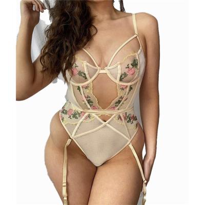 China Professional Low Price Hot Selling Comfortable Women's Adult Mesh Embroidered Sexy Tights Lace Underwear Jumpsuit for sale