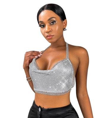 China Sexy Anti-Static All Match Bottoming Tie Chest Wrapped Prom Party Halter Sequins Chain Deep V Umbilical Camisole for sale