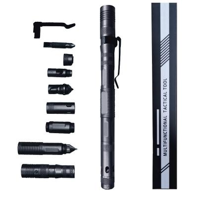 China Multifunctional Tactical Pen Self Defense Flashlight Aluminum Screwdriver Corkscrew Protect Survival Accessories for sale