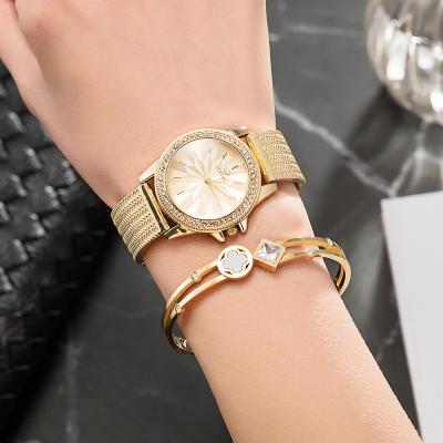 China 2021 Women's Non-Specific Lady's Best Gift 3 Pieces Wrist Watch Gift Box All Diamond Gold Rose Gold Bracelet Watch Set for sale