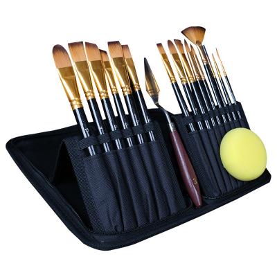 China Custom Logo Private Label OEM 15Pcs Gouache Acrylic Oil Painting Brushes Brush Canvas Nylon Bag Set With Drawknife Sponge for sale