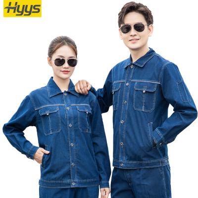 China 100% Cotton Denim Slim Workwear Breathable Combed Industrial Unisex Workwear For Summer Worker Uniform for sale