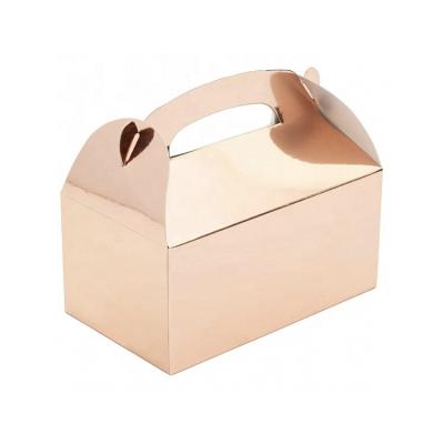 China Recyclable Rose Gold Lamination Aluminum Foil Cardboard Custom Cake Boxes For Wedding Birthday Party With Handle for sale