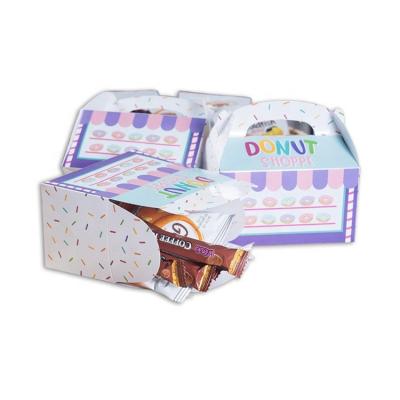 China Recyclable Hot Sale Food Grade Gable Shape Gift Cake Donut Box With Inserts Handle For Cupcake Takeout Boxes for sale