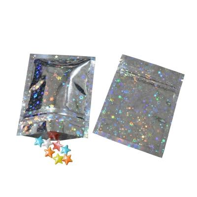 China Moisture Proof Glowing Star Holographic Cosmetics Lipsticks Zip Up Reusable Pouch One Side Lock Storage Bag Food Zipper Pouch Clear Stock Bags for sale