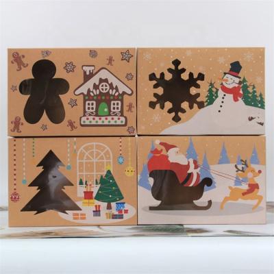 China Wholesale Recyclable Brown Kraft Cookie Boxes For Holiday Pastries Brownie Christmas Paper Bakery Cookie Treat Boxes for sale