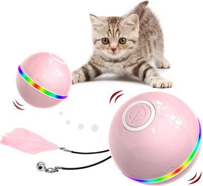 China Toy Electric Smart Toys Interactive Stocked Led Balls Usb Automatic Electronic Light Rolling Ball Custom Electric Teasing Bad Cat for sale