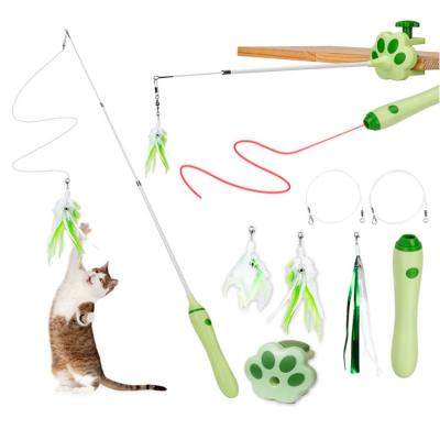 China Fast Shipping Viable Fast Shipping Laser Light Feather Cat Retractable Motorized Magic Wand With Puzzle Toys for sale