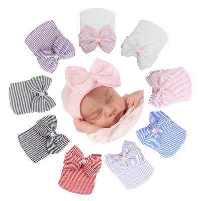 China Skin Friendly Baby Turban Hat Hair Bow Cotton Top Knot Beanie Hat Newborn Headwrap Baby Girl Headband For Kids for sale