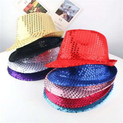 China Unisex Bling Bling Sequins Picture Fedora Hat Boys Girls Black Jazz Dance Cap For Kids Party Showing Stage Performance for sale