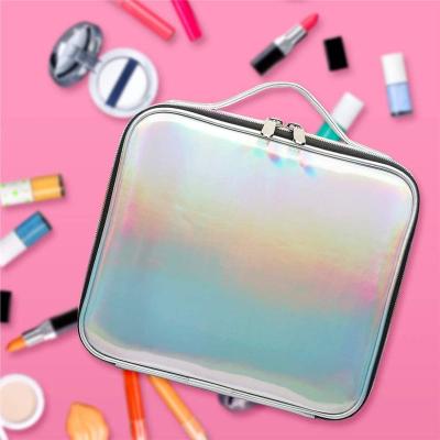 China Fashion Travel Large Iridescent Cosmetic Bag Holographic Makeup Train Case for sale