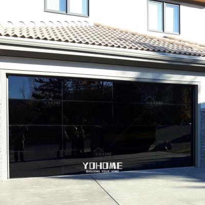 China Anti-theft European Modern Black Garage Doors Full Color 16 Residential Automatic Glass Garage Door for sale