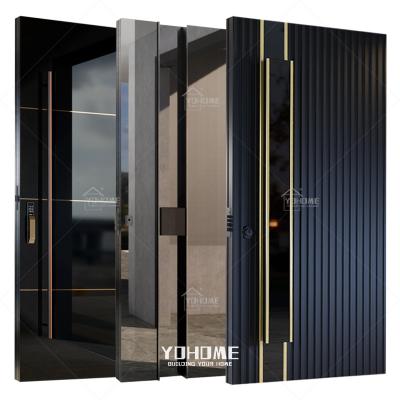 China European modern black high gloss black exterior door anti-theft exterior main entrance stainless steel main entrance door color pivot door for sale