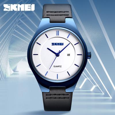 China Fashion Hot Selling SKMEI 1575 Men's Day/Date Wristwatch Men's Classic Casual Quartz Watch Fashion Leather Strap for sale