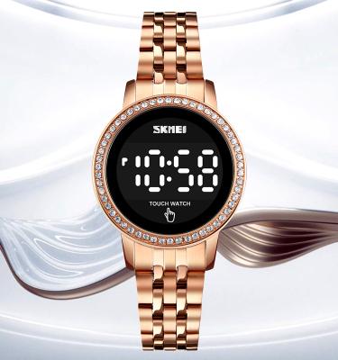 China SKMEI 1669 Day/Date Women Diamond Display Touch Screen Stainless Steel Digital Watch for sale