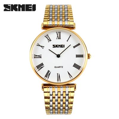 China SKMEI 9105 Couple Analog Watch Luxury Unisex Quartz Thin Stone Watch Waterproof for sale