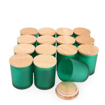 China Gift & Craft ONO Emerald Green Glass Candle Jar Empty Frosted Candle Container With Airtight Bamboo Lid for sale