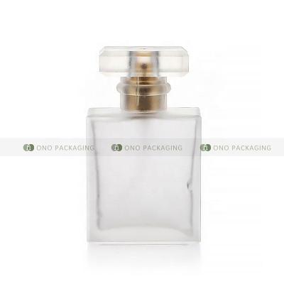 China ONO New Design 50ml Cosmetic Empty Clear Frosted Square Spray Perfume Glass Flat Perfume Bottle With Cap for sale