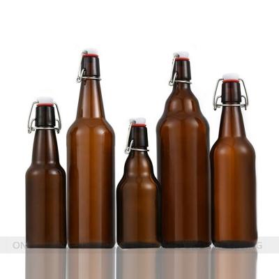 China ONO Flip Top Cap Beverage Glass Beer Bottles for Home Brewing Amber Glass Beer Bottles for sale