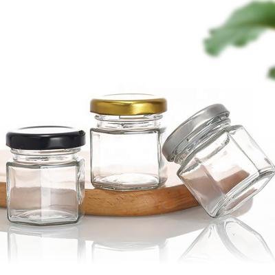 China New Design Food Honey Jar Packaging Glass Bottles For Boxing Storage Clear Empty Jars With Aluminum Lids for sale