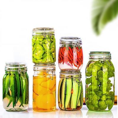 China Large Capacity Food Containers 8cm/9.7cm Caliber Glass Bottles Clear Round Empty Classic Jars For Kitchen Food Storage for sale