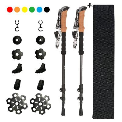 China Rising & Mountain Color Customizable Climbing Cork Handle Collapsible Collapsible Carbon Fiber Anti Slip Hiking Sticks Walking Canes Trekking Poles for sale