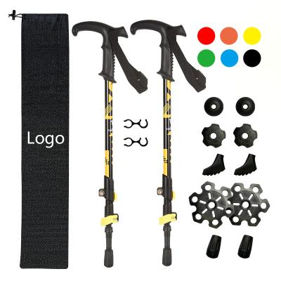 China Rising & Wholesale Mountain OEM Service Ultralight T-handle Carbon Fiber Climbing High Strength Folding Walking Hiking Poles Trekking Poles Canes for sale