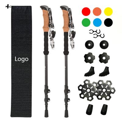 China Rising & 100% Fast Rising Folding Mountain Cork Handle Carbon Axle External Lock Walking Hiking Trekking Poles Canes Poles With Accessories for sale