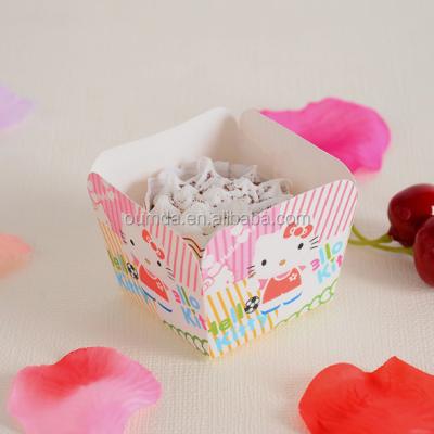 China New Design Fashion Accessories Pattern Cute Square Dessert Paper Cup Rectangular Cake Lined Baking Paper Cup for sale