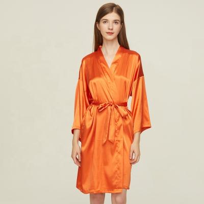 China Size S-XXL 6010 Silk Wedding Knee Length Long Dresses Satin Long Dress Women Orange Solid Long Dress QUICK DRY for sale