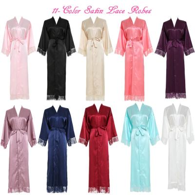 China Custom Made Women's Long Robe Lace Long Robe Breathable Satin Bridal Silk Long Maxi Dress for sale