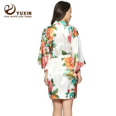 China Wholesale Breathable Colorful Satin Bride Summer Long Robe Floral Kimono Robes CT003 for sale