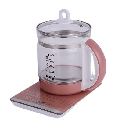 China 360 degree pink low rotation 1.8L glass household health care pot, electric kettle for making coffee and tea for sale