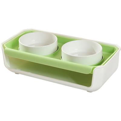 China Sustainable Adjustable Anti Vomiting, Raised Pet Food Double Bowls, Tilted Raised, Ceramic Pet Food Bowl For Small Animals for sale