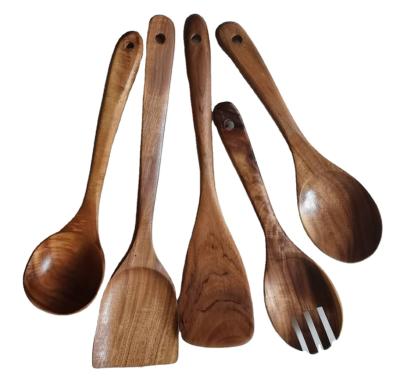 China Sustainable Spatula Cooking Spoons For Cooking Nonstick Cookware, 100% Handmade By Natural Acacia Wood Cooking Set 5 Utensil Kitchen Set for sale