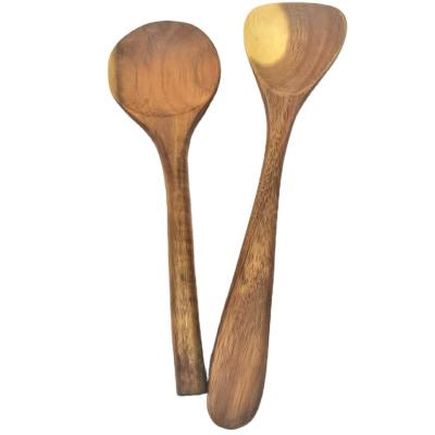 China Sustainable Wooden Kitchen Utensil 2 Serving Spoon/Flat Spatula For Cooking Non-Stick Cookware, 100% Handmade By Natural Acacia Wood for sale